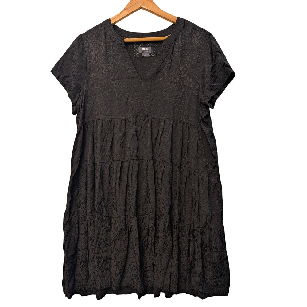 Maeve Anthropologie Dress Womens LP Black Tiered Jacquard Babydoll Mini LBD